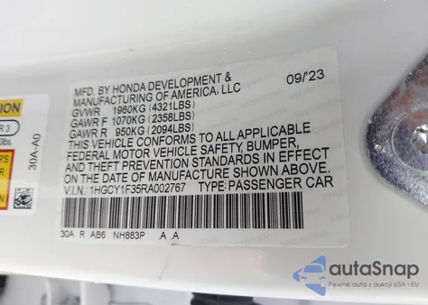 2024 Honda Accord Ex from USA, damaged, VIN 1HGCY1F35RA002767